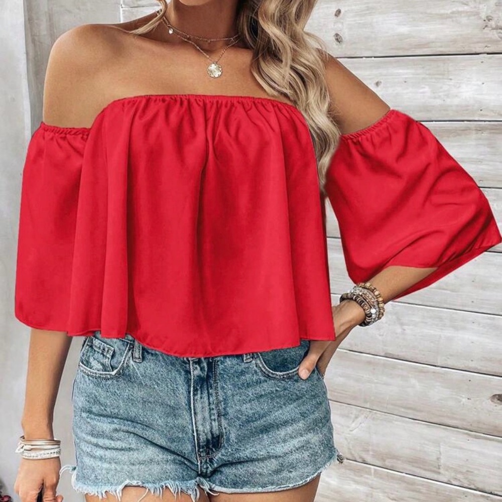 SHEIN Bright Red Crop Blouse